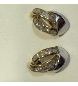 Bicolour oorknop met prinses geslepen zirconia - 3140901