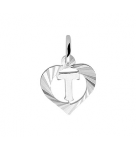 Zilveren letter hanger in hart T - 3141530
