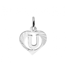 Zilveren letter hanger in hart U - 3141528