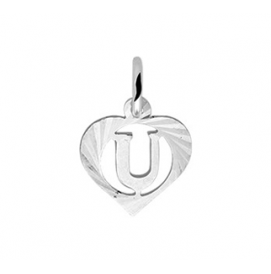 Zilveren letter hanger in hart U - 3141528
