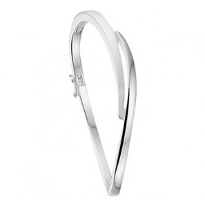 Zilveren slavenarmband RH 7 mm met scharniersluiting en achtje,  mat/glans 60 mm - 3142020