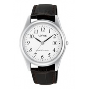 Lorus heren staal bracelet leer bruin 50m - 3142134