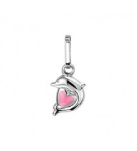 Zilveren hanger dolfijn met roze hart - 3142338