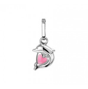 Zilveren hanger dolfijn met roze hart - 3142338