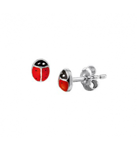 Zilveren oorknop kapoentje rood - 3142339