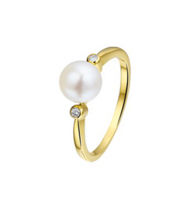 Gouden ring met zoetwaterparel met briljant 0.04 SI mt. 17¢ - 3142802
