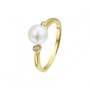 Gouden ring met zoetwaterparel met briljant 0.04 SI mt. 17¢ - 3142802