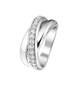 Zilveren ring breed 3 banen met zirconia's mt. 17¼ - 3142814