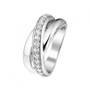 Zilveren ring breed 3 banen met zirconia's mt. 17¼ - 3142814
