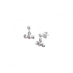 Zilver oorhanger strik met roze zirconia - 3142749