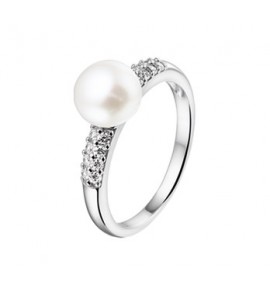 Zilver ring met zirconia&#39;s en zoetwaterparel  mt. 58 - 3150804