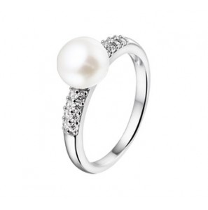 Zilver ring met zirconia&#39;s en zoetwaterparel  mt. 58 - 3150804