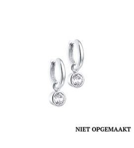 Zilveren klapcreolen RH  3 x 15 mm met hanger zirconia - 3160417