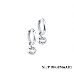 Zilveren klapcreolen RH  3 x 15 mm met hanger zirconia - 3160417