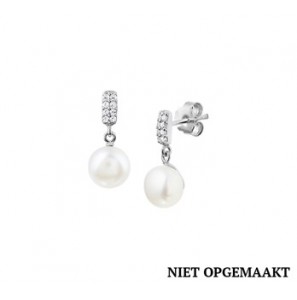 Zilveren oorknop RH met hanger zoetwaterparel en zirconia - 3160604