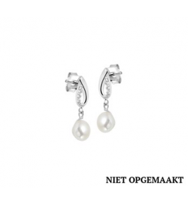 Zilveren oorknop RH met hanger zoetwaterparel en zirconia - 3160605