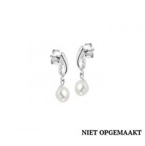 Zilveren oorknop RH met hanger zoetwaterparel en zirconia - 3160605