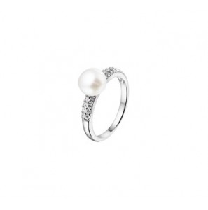 Zilveren ring RH met zoetwaterparel en zirconia maat 17,25 - 3160612