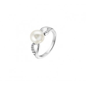 Zilveren ring RH met zoetwaterparel en zirconia maat 17,75 - 3160613