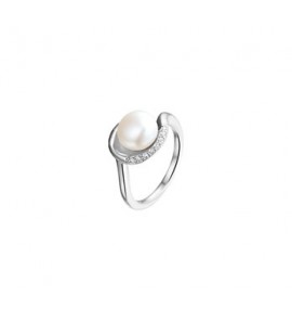Zilveren ring RH met zoetwaterparel en zirconia maat 17¾ - 3160614