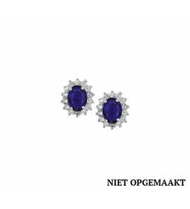 Zilveren oorknop RH met synthetische blauw saffier en zirconia rozet - 3160617