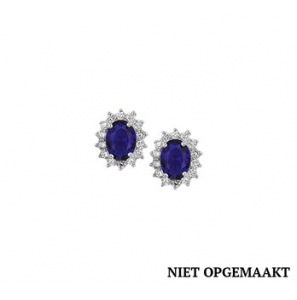 Zilveren oorknop RH met synthetische blauw saffier en zirconia rozet - 3160617