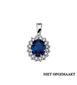 Zilveren hanger RH met synthetische blauw saffier en zirconia rozet - 3160619
