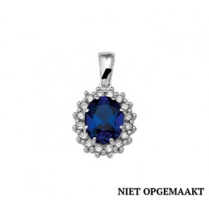 Zilveren hanger RH met synthetische blauw saffier en zirconia rozet - 3160619