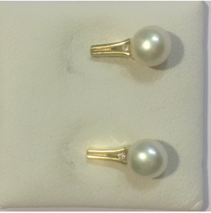 Gouden oorknop met zoeterwaterparel en zirconia - 3180706