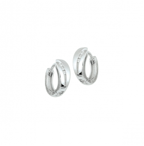 Zilveren klapcreolen RH mat/glans met zirconia 6 x 14,5 mm - 3160415