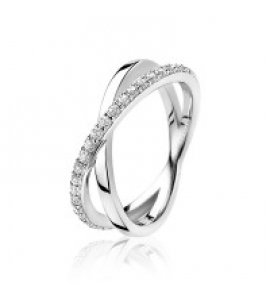 ZINZI zlv. ring kruislings glad/zirconia mt. 58 - 3180877