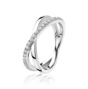ZINZI zlv. ring kruislings glad/zirconia mt. 58 - 3180877
