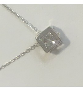 Witgouden collier met kubus en zirconia 42-45 cm - 3180968