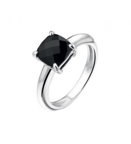 Zilveren RH dames ring met onix mt 17.5 - 3181143