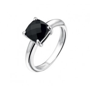 Zilveren RH dames ring met onix mt 17.5 - 3181143