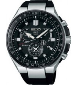 Seiko astron GPS solar dual-time titanium sil band zwart 200m - 3181255