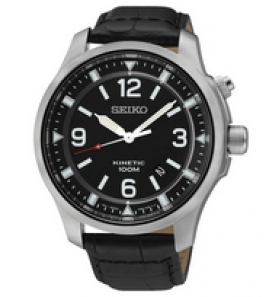 Seiko heren kinetic staal/leer zwart 100 m - 3151624