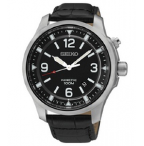 Seiko heren kinetic staal/leer zwart 100 m - 3151624