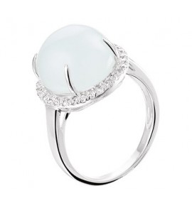Zilver RH dames ring met Aquamarijn en zirkonia mt 17.25 - 3181954