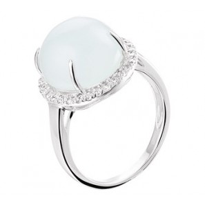 Zilver RH dames ring met Aquamarijn en zirkonia mt 17.25 - 3181954