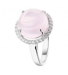 Zilver RH dames ring met roze kwarts en zirkonia mt 17.75 - 3181960