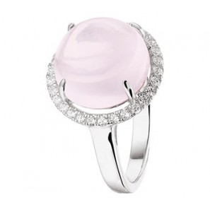 Zilver RH dames ring met roze kwarts en zirkonia mt 17.75 - 3181960