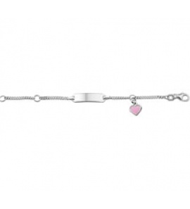 Zilveren plaatarmband gourmet met bedel/roze hartje 11-13 cm - 3181685