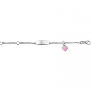 Zilveren plaatarmband gourmet met bedel/roze hartje 11-13 cm - 3181685