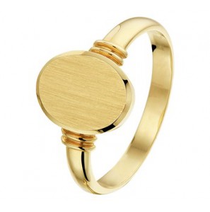 Geel goud graveerring massief mat gediamanteerd 12.5x10 mm mt. 18 - 3190855