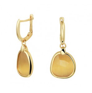 Goud oorhangers met synt. maansteen bruin - 3191555