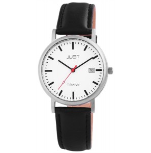 Just heren titanium zwart leder band 5 Atm. - 3191526