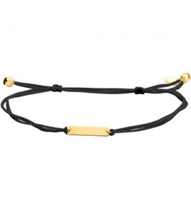 Zwart gevlochten armband met 14k plaatje van 12x3 mm.13-19 cm - 3192685