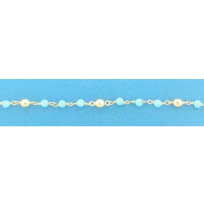 9 krt. armbandje 3x gd bol en 12x turq. kraal 13-16 cm - 3191566