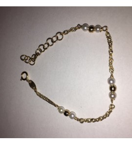 9 krt. armbandje singa 3x gd bol en 6x zw parel kraal 11-14 cm - 3191569